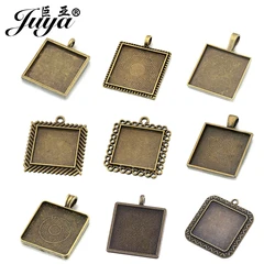 10pcs/lot 16/20/25/30/35mm Square Pendant Cabochon Base Setting Alloy Tray Blank Pendant Necklace DIY Jewelry Making Accessories
