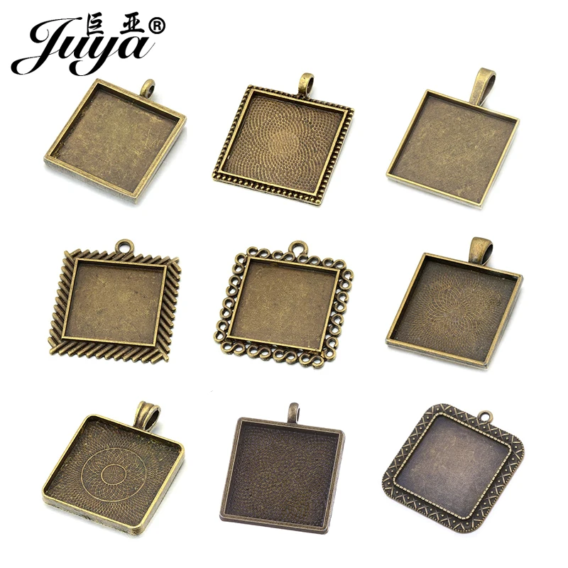 10 sztuk/partia 16/20/25/30/35mm kwadratowy wisiorek Cabochon ustawienie podstawy taca ze stopu pusty wisiorek naszyjnik DIY akcesoria do wyrobu biżuterii
