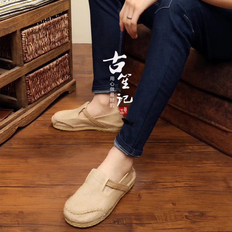 ZFTL Men\'s cloth shoes Chinese traditional handmade Linen shoes monk shoes Summer men straw linen shoes male sneakers 2023