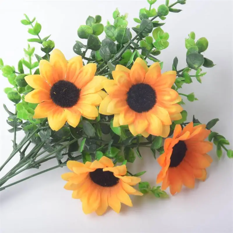 10/50PCS 7CM Silk Artificial Flower Heads Sunflower For Wedding Decoration Headmade DIY Scrapbooking Fake Wreath Accessories