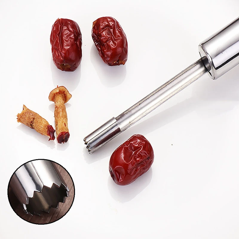 1/4 stücke Obst Corer Edelstahl Obst Corer Rot Datteln Birne Apfel Corer Multi-funktion Küche Kern Entfernt werkzeuge – Detail 2