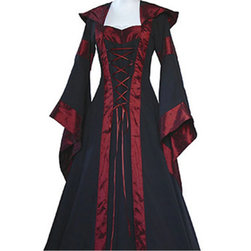 

Women Medeival Punk Victoria Hoodies Costume Bandage Dress Gothic Halloween Noble Palace Bell Sleeve Long Dresses Hoody Vestidos