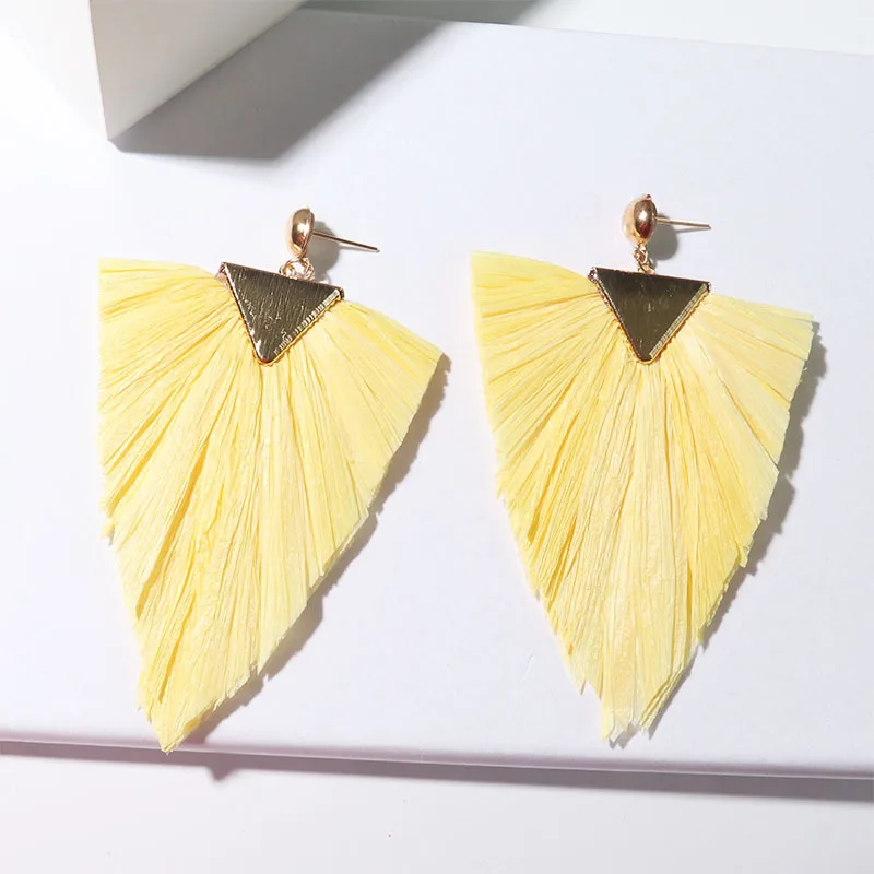 Triangle Hat Raffia Earrings Stitching Arrow Dangle Tassel Earrings for Women Fashion Jewelry  Korean Fashion Christmas Earrings image 5