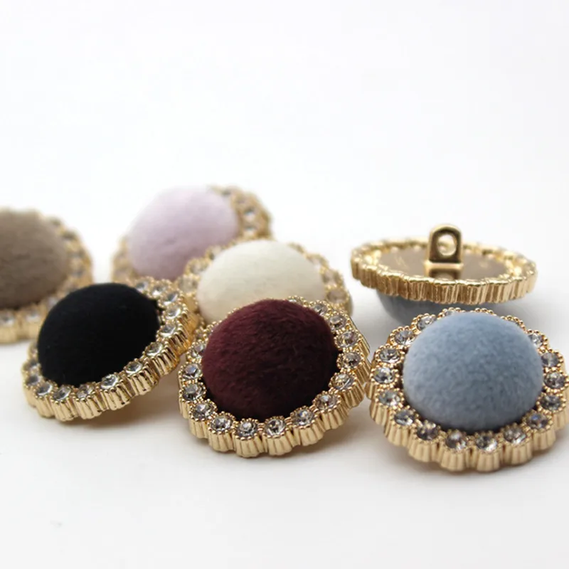 2pcs/lot Flocking Cloth Metal Button Retro Floral Wrapped Fabric Belt Drill Hair Rope Decoration Material DIY ClothingYS201015-4