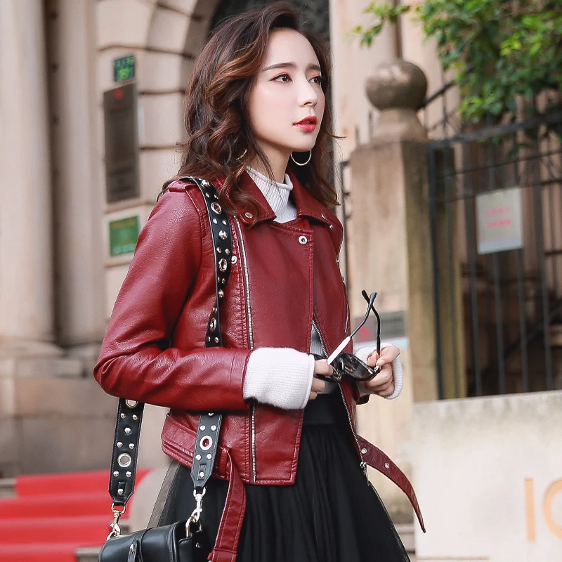 2021 Female Korean Version of Pu Leather Jacket Short Leather Jacket Spring and Autumn New All-match Motorcycle Leather Jacket
