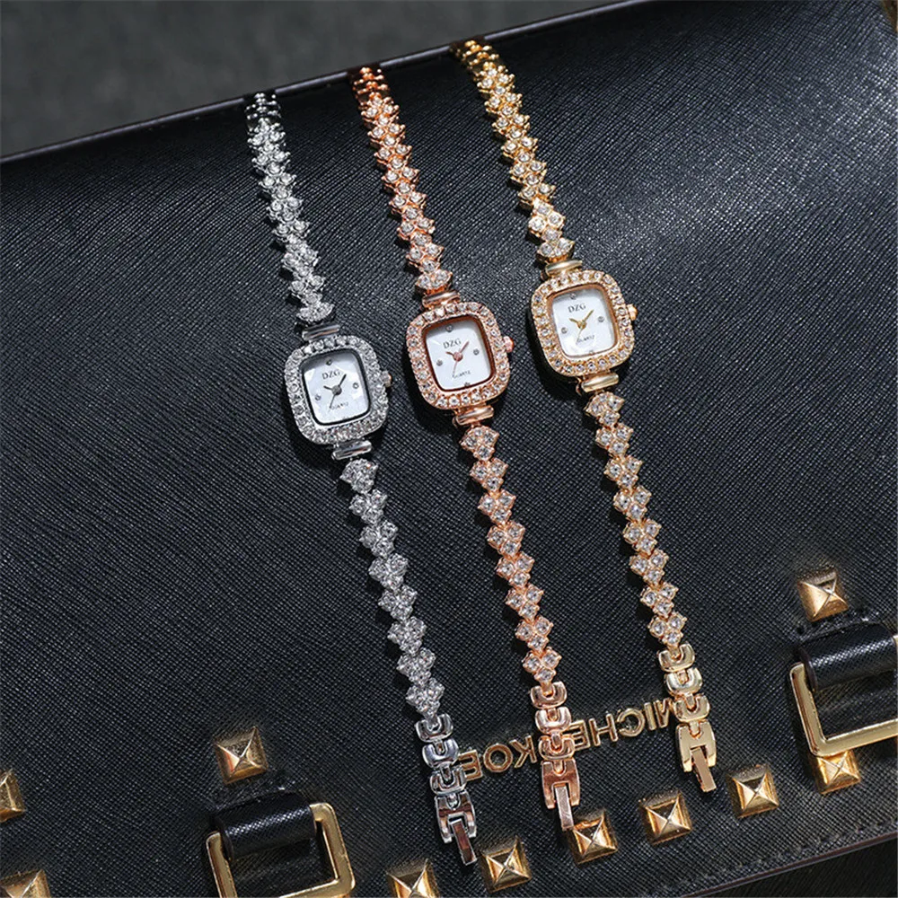 Montres de luxe en acier inoxydable pour femmes, montres-bracelets à quartz pour dames, bracelet en cristal, or rose, petite horloge simple, mode