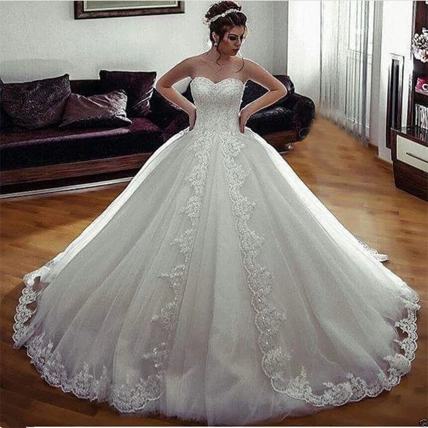 NUOXIFANG Sweetheart A Line Sleeveless Vestido De Novia Princess Bridal Gown  Ball Gown Lace Appliques Wedding Dresses