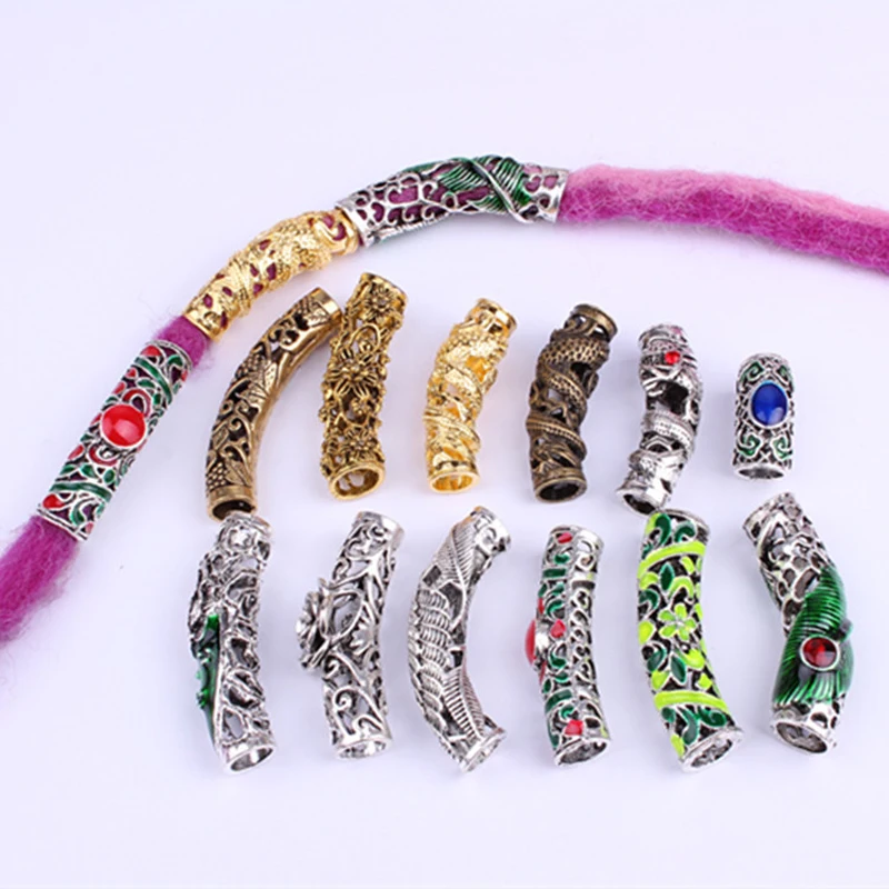 3 Pcs/set Hollow Long Pendant Hair Braid Dreadlock Copper Large Hole Beads Wig Jewelry Reggae Braid Decoration Hair Ring