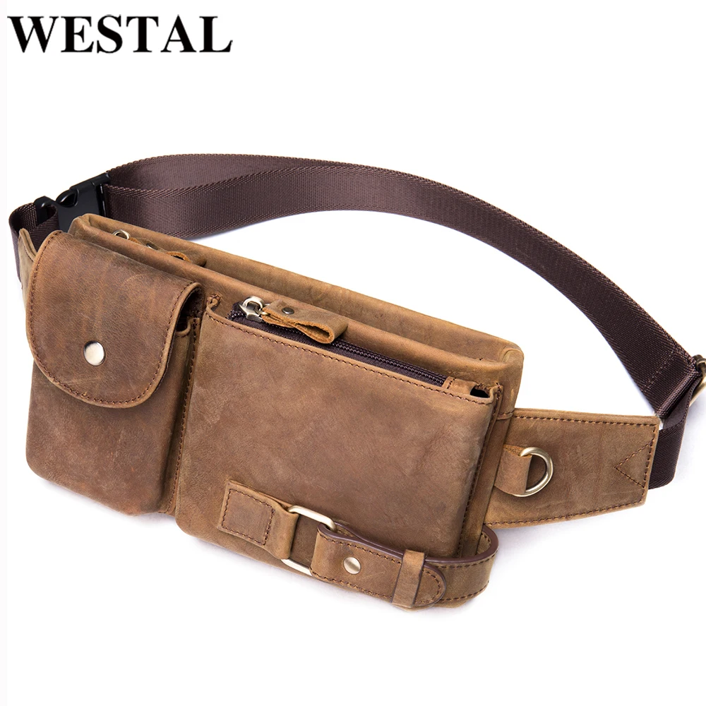 WESTAL Women's Belt Bag for Phone Hip Banana Bag Genuine Leather Belt Pouch Women's Waist Bag Female Fanny Pack Travel Sport Bag