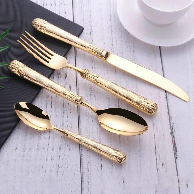 Elnoora Luxury Cutlery 18/10 Stainless Steel Gold Cutlery Set Mirror Shiny Silverware Dinnerware Set Flatware Drop Shipping