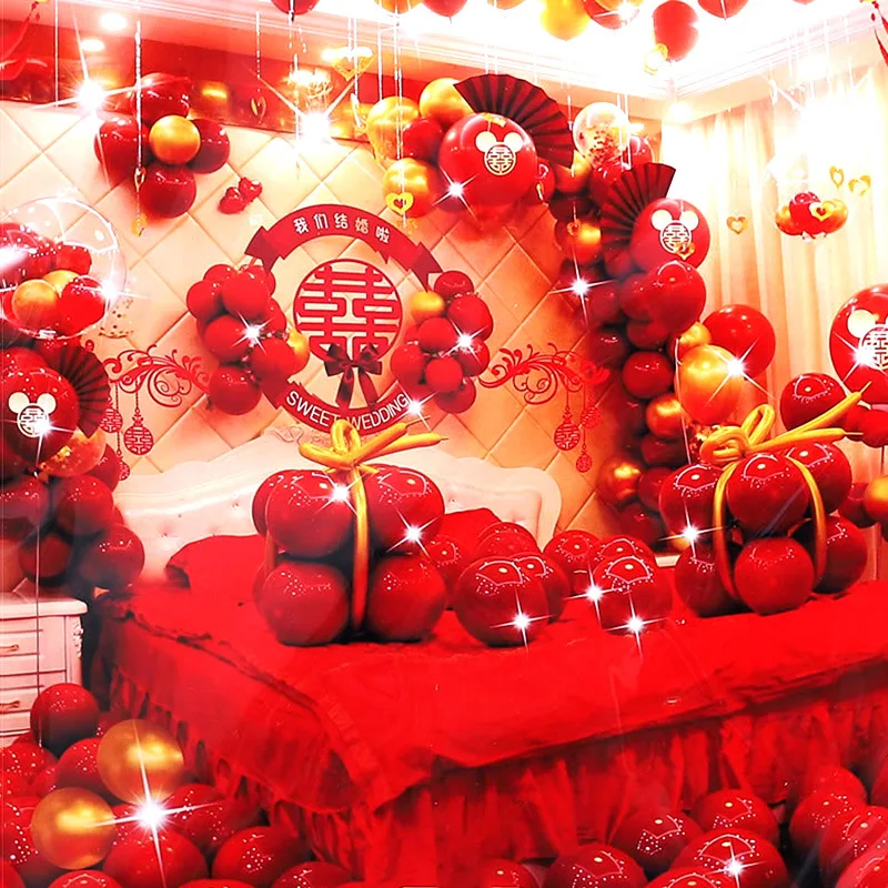 Chinese Wedding Room Decoration, Wave Flag, Double Gem, Red Balloon, Full of Chinese Style Suit 228, Latest, 2021