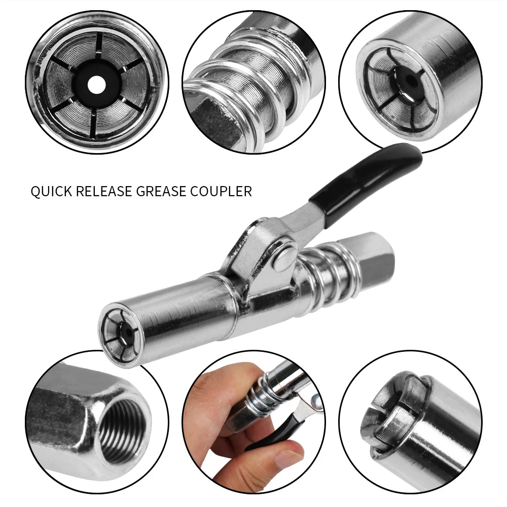 Grease Coupler Heavy-Duty Quick Release Grease Gun Coupler NPTI/8 10000PSI Two Press Easy to Push Accessories