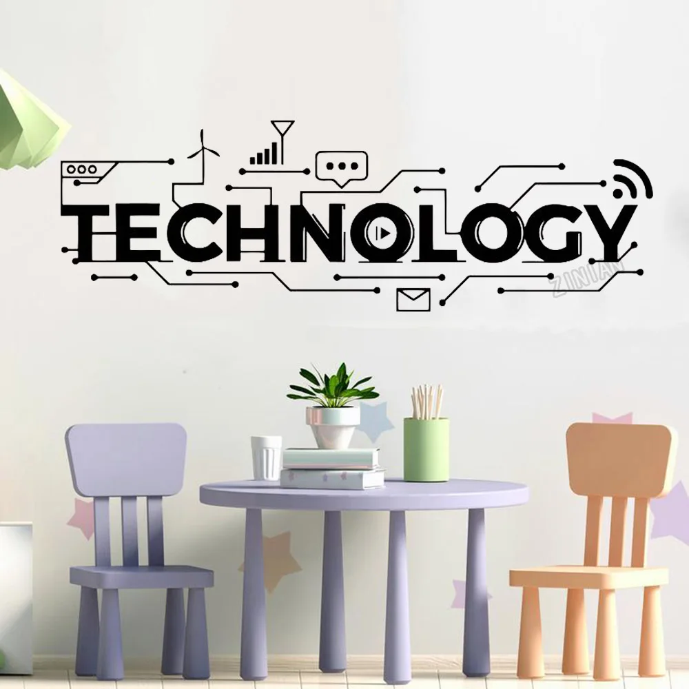 Technology Lettering Wall Stickers For School Vinyl Wall Decals Decor Teen Room Modern Classroom Decoration Self-adhesive Y026