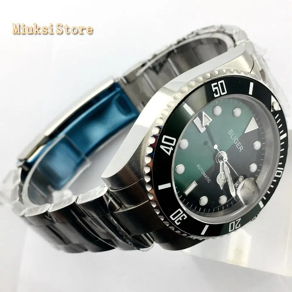 Bliger 40mm sapphire glass black green dial GMT date window Rotate ceramic bezel luminous automatic mens top mechanical watch