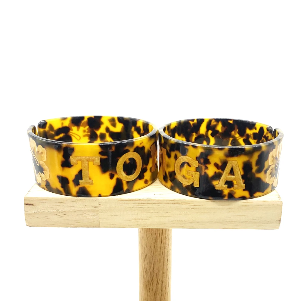 New Fashion Tortoiseshell Cuff Bangles With Gold Flowers Island Names Bracelets For Girls Women Nice Wear