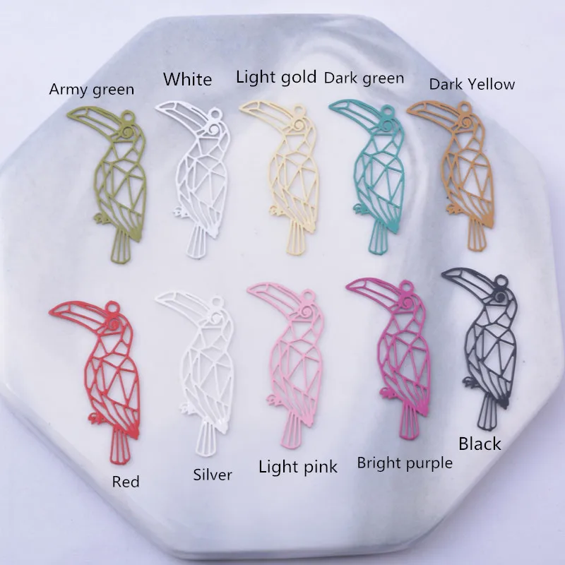 50 Stück AC12434 25*20mm Messing Tieranhänger Papageien-Charms in Silber- und Goldfarbe Kleine Anhänger für DIY-Schmuck und Ohrring-Zubehör – Detail 3