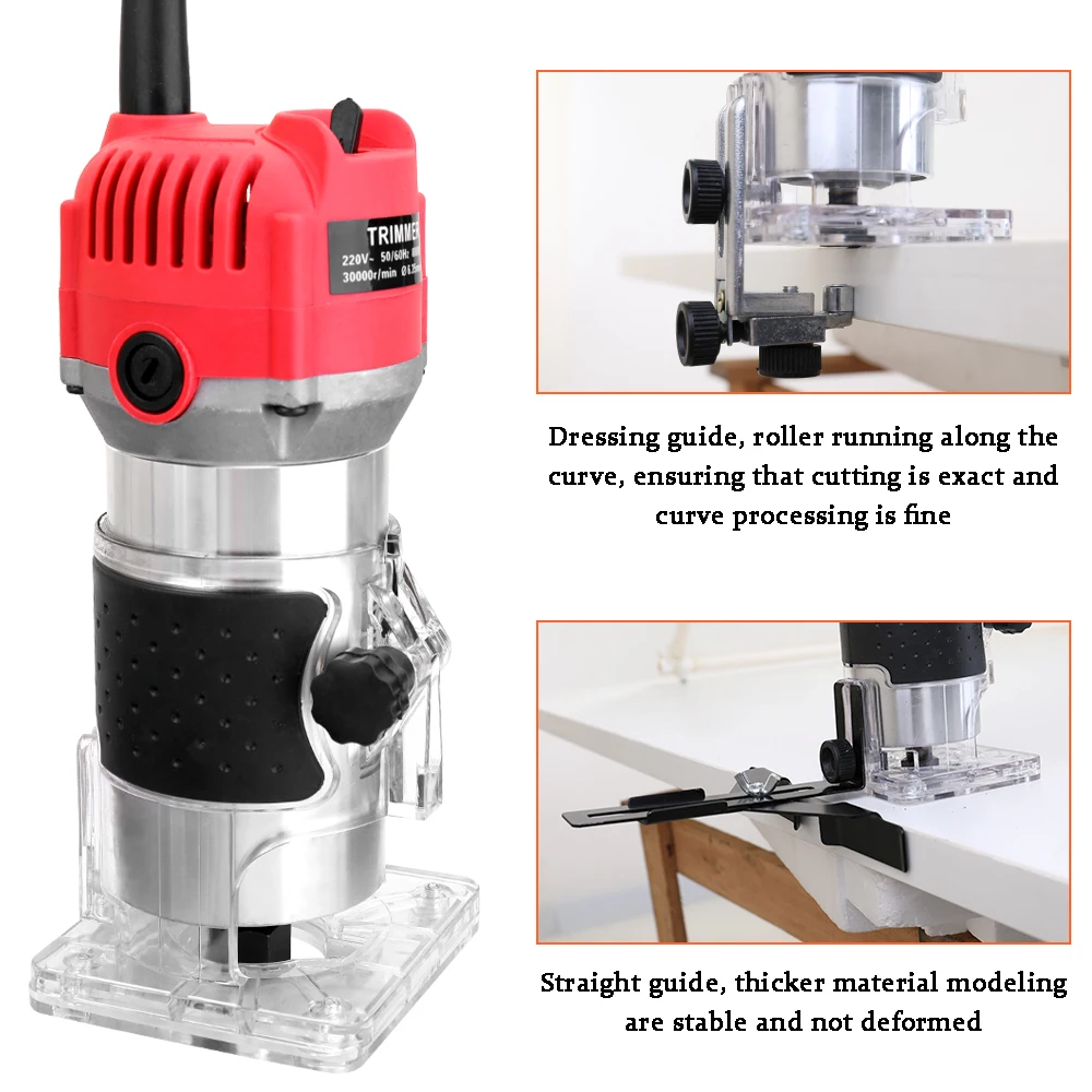 800W 30000rpm Woodworking Electric Trimmer Wood Milling Cutter Engraving Slotting Trimming Machine Hand Router Milling Machine