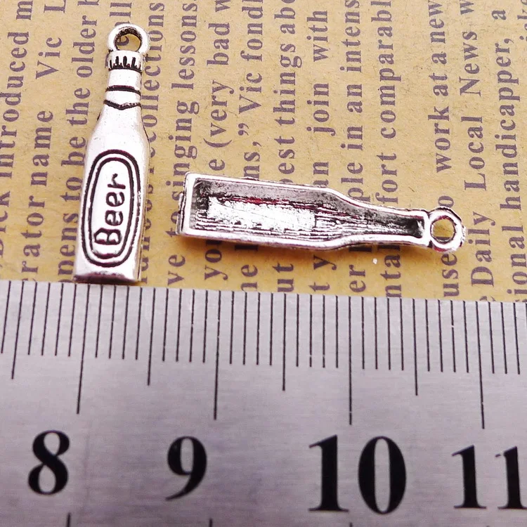 30 Piece/Lot 5*22 mm Creative Alloy Antique Silver Beer Bottle Charms For Jewelry Making DIY Findings Handmade Craft Pendant