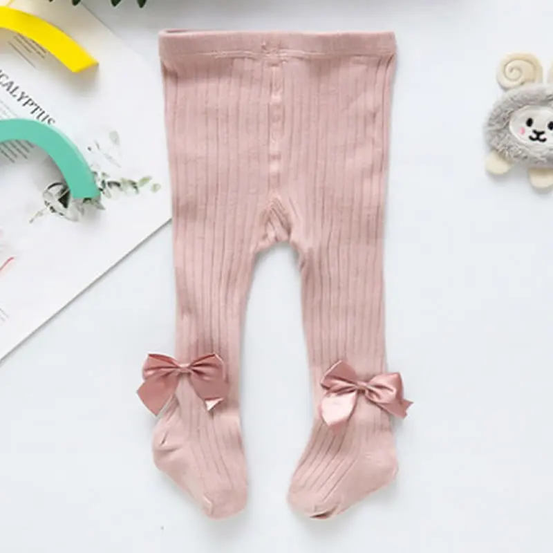 

Cute Bowknot Tights For Girls Knitted Cotton Ribbed Baby Girl Stockings Soft Breathable Children Pantyhose Suitable for 0-11 Yrs