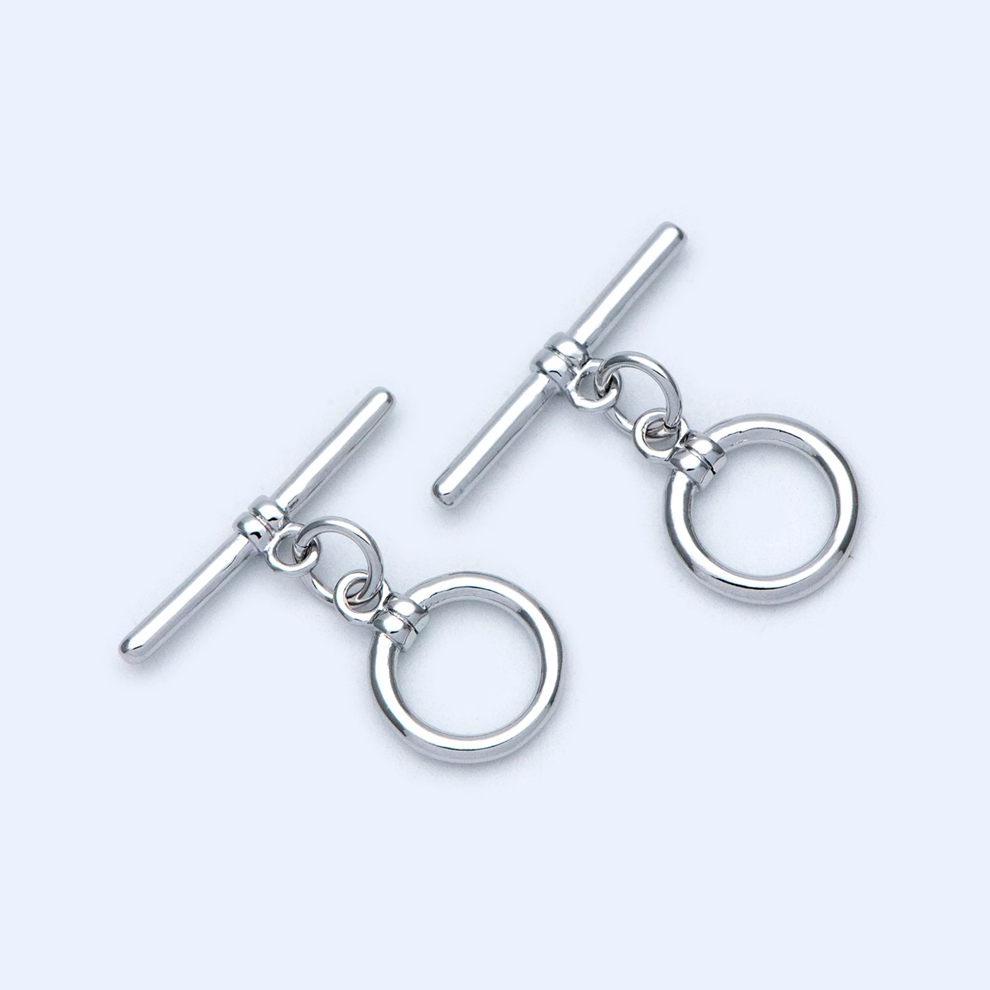 10 Sets Silver Toggle Clasp, Rhodium Plated Brass, Easy Close Clasp 10mm Smooth Round (#GB-1418-2)