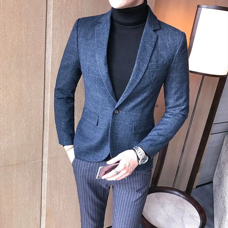 Autumn Blazer Men Collections 2020 British Style Casual Men Blazer Business Slim Fit Woolen Suit Coat Long Sleeve Jackets Men