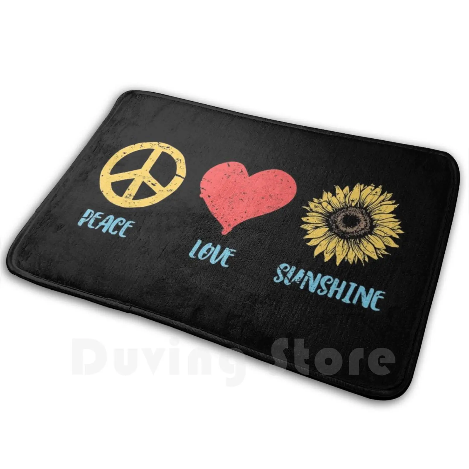 Sunflower Peace Sign Love Sunshine Vintage Hippie 60s 70s Protective Fabric Carpet Mat Rug Cushion Soft Non-Slip Peace