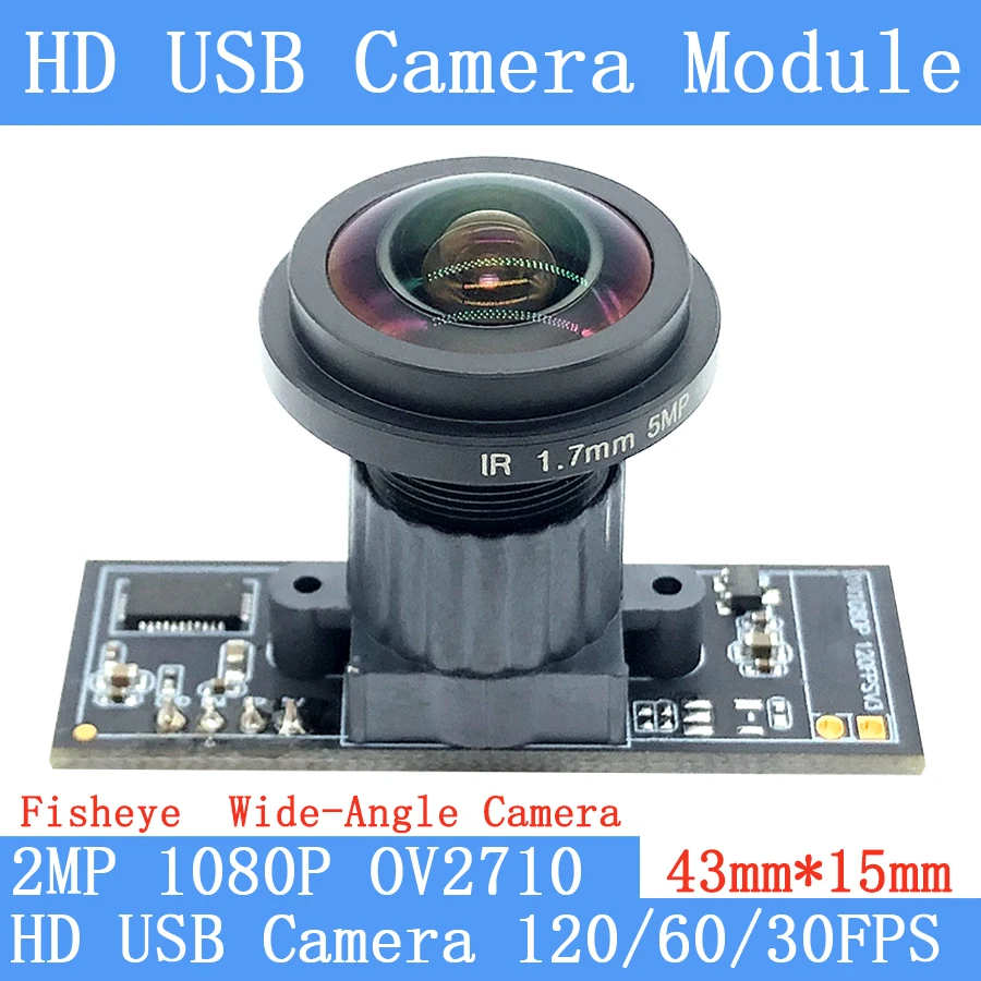 

180° Wide-angle 2MP Fisheye USB Camera Module OV2710 1080P MJPEG 640*480 120fps High Speed Linux UVC Webcam Surveillance