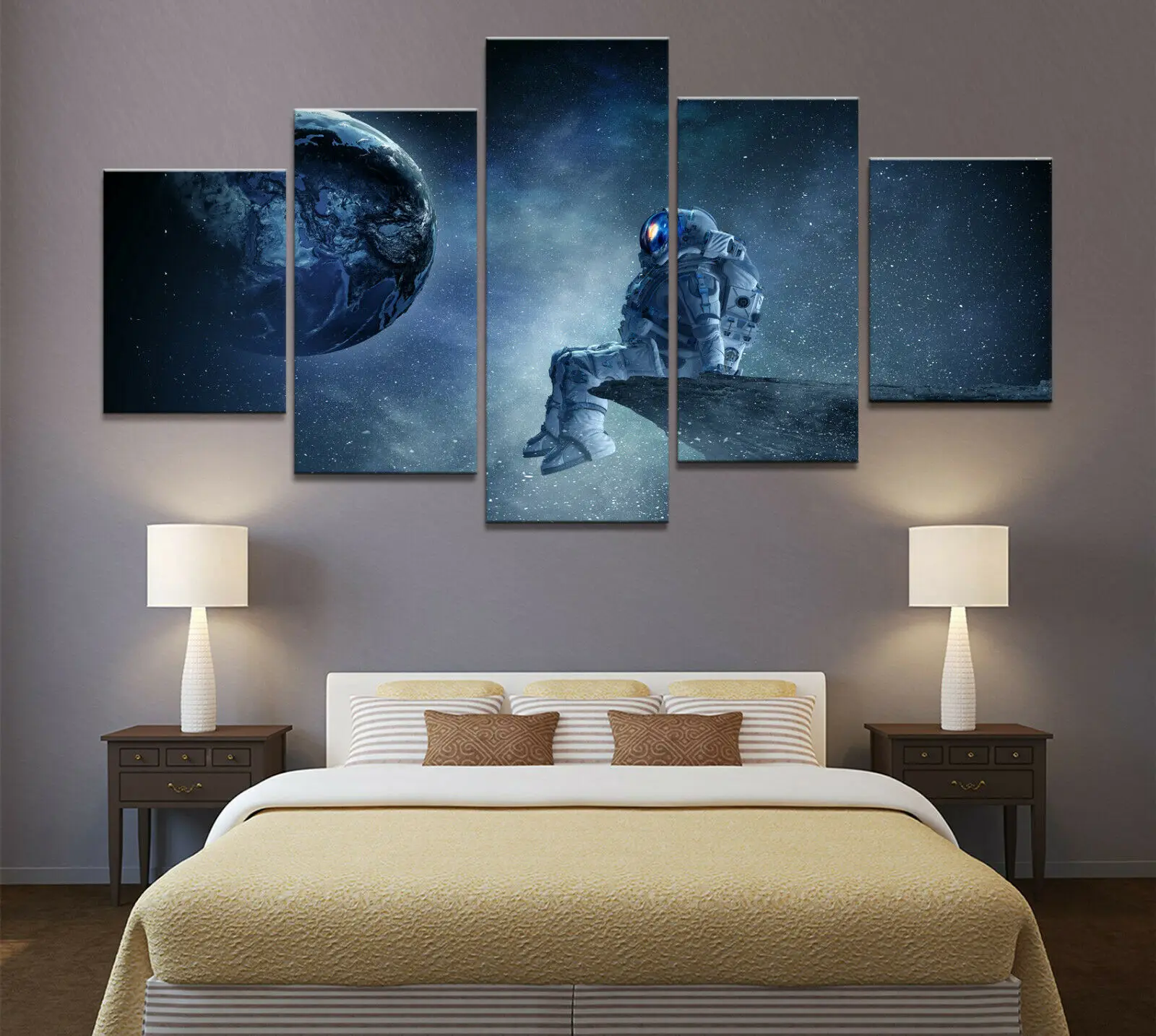 

No Framed Canvas 5Pcs Space Universe Moon Planet Art Posters Pictures Home Decor Paintings Decorations