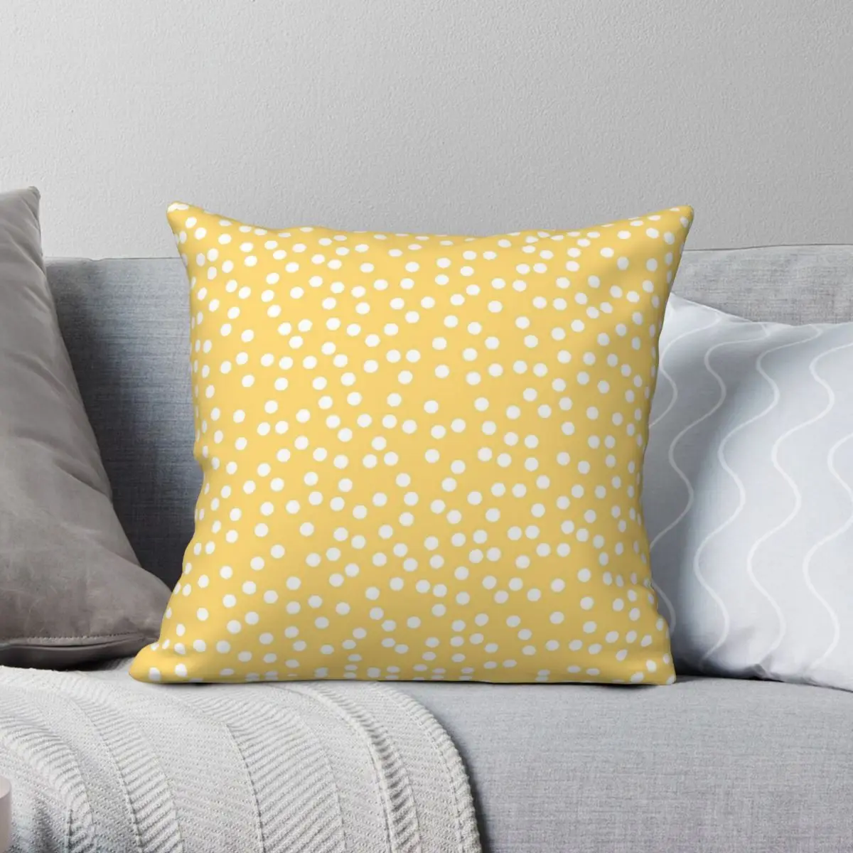 Simple Yellow And White Polka Dots Square Pillowcase Polyester Linen Velvet Zip Decor Throw Pillow Case Home Cushion Cover