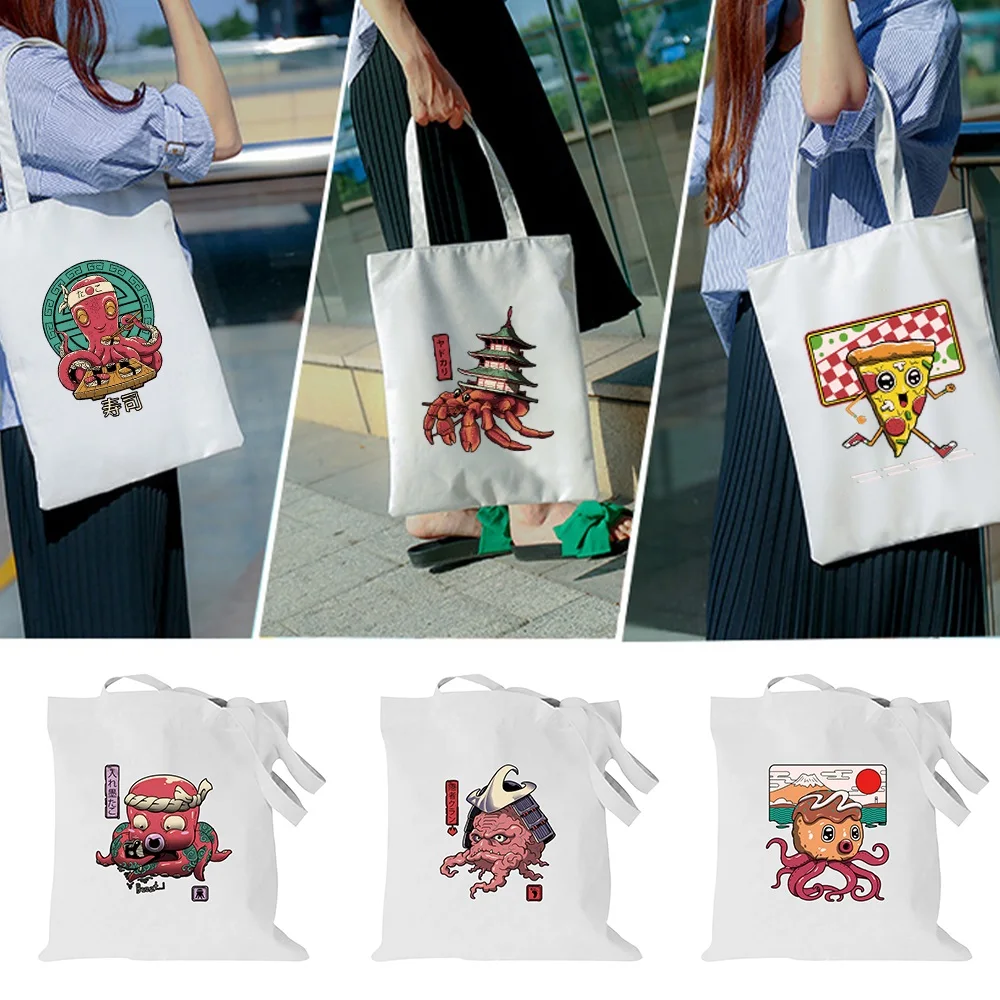 

Shopping Bag Women Canvas Shoulder Bag Cute Monster Pattern Female Foldable Eco Large-Capacity Handbag Tote Bags Shopper Bags