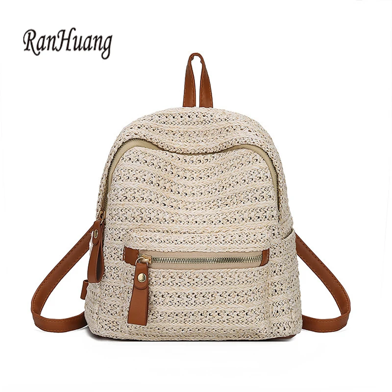 RanHuang Yeni 2024 Yaz Moda kadın Hasır Sırt Çantası Kızlar Küçük Sırt Çantaları Plaj Çantaları Seyahat Çantaları Bej mochila feminina