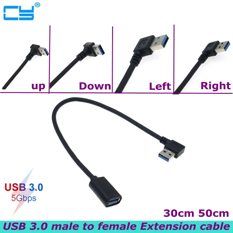 0.3m 0.5m USB 3.0 Extension Cable Up Down Left Right Angle 90 Degree Male to Female Super Speed 5Gbps Data Sync Charging