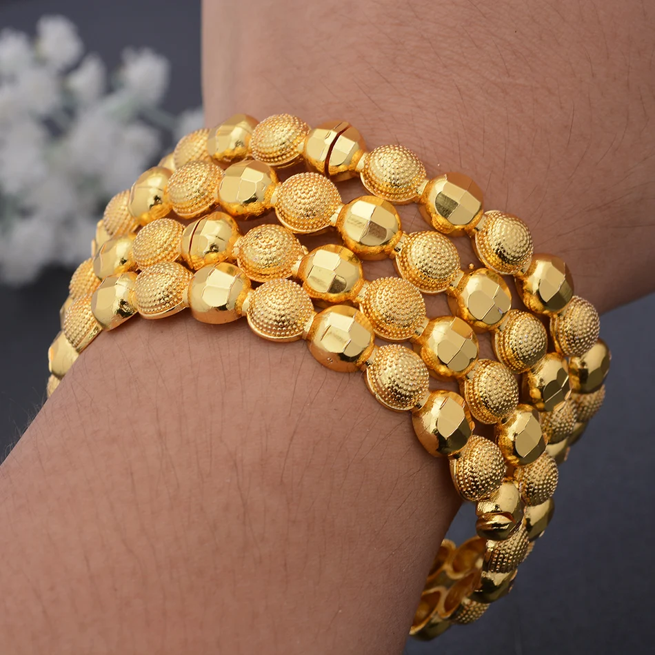 

4Pcs/Set Dubai African Gold Color Bead Bangle For Women Girls Wife Thin Arab Wedding Bracelet&Bangles Jewelry Holiday Gift