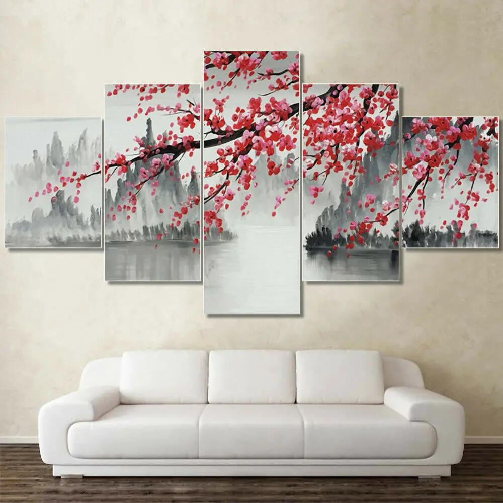 

5 Pcs Chinese Painting Scenery Modular Canvas Pictures Print Wall Art Canvas Paintings Wall Decorations for Living Room Unframe