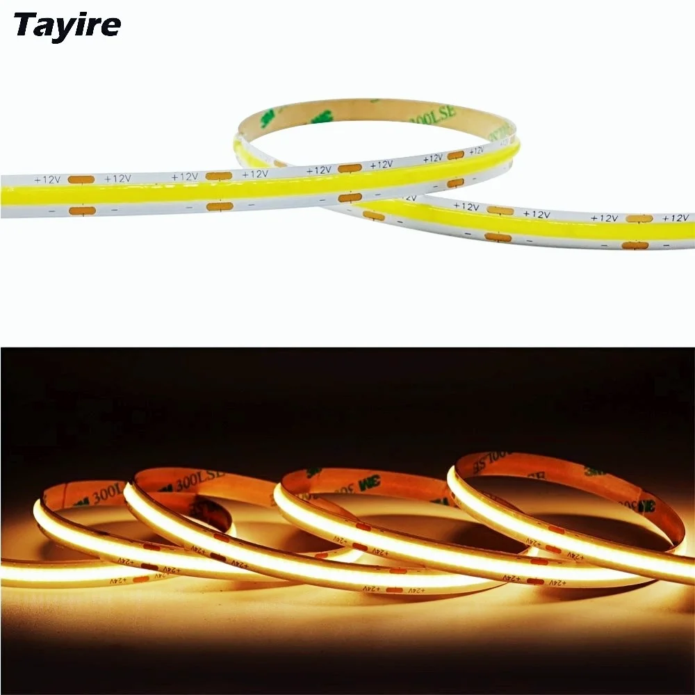 COB LED Strip CRI 90 High Brightness 10mm 320 480 LEDs Cuttable LED Light  Ribbon Warm Cold White Light Ribbon for Room TV Decor