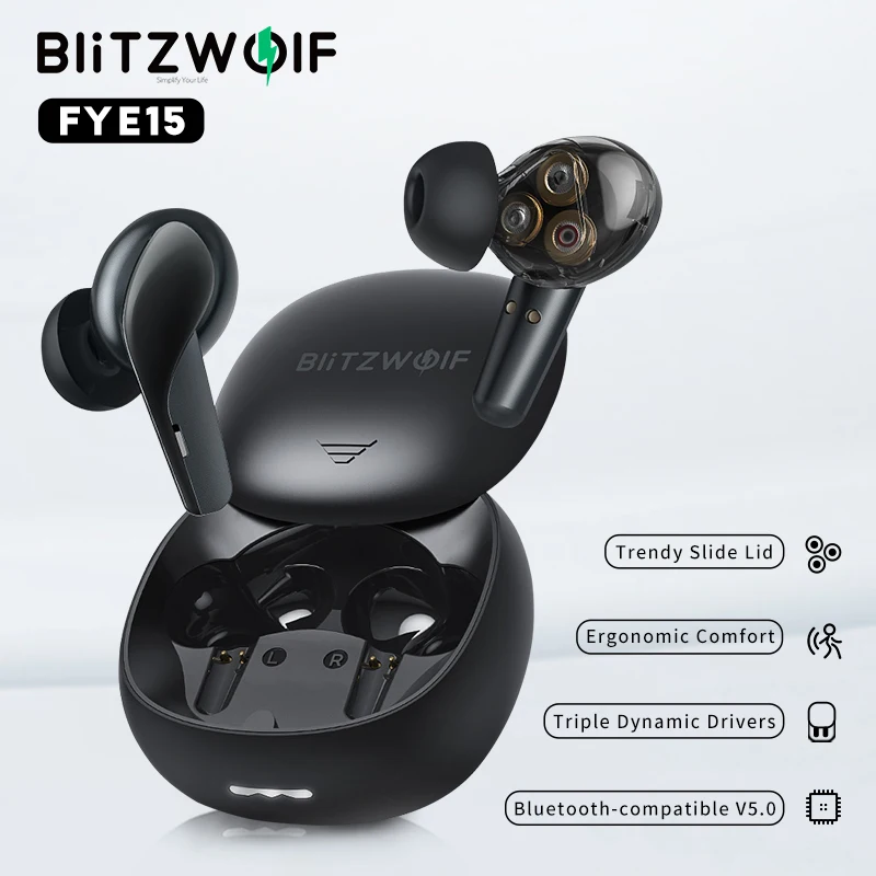 Triple Dynamic Headphone BlitzWolf BW-FYE15 TWS bluetooth-compatible Earphone HiFi Stereo Bass Low Latency Smart Touch HD Calls