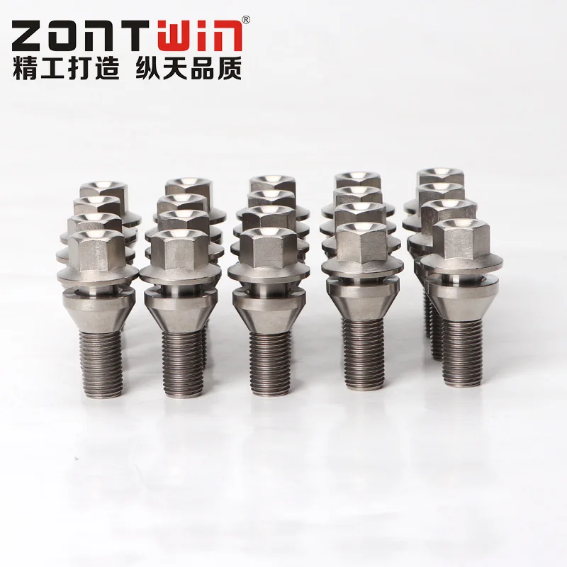 20 Pieces of GR5 titanium alloy forged wheel bolts, M14*1.5 taper, 28mm tooth length, suitable for BMW E65, Maserati