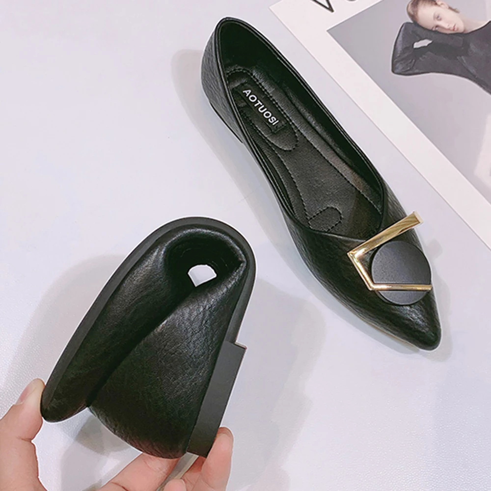 FamtiYaa Women's Autumn Shoes Ballet Flats Pointed Toe Shallow Buckle Slip-on Fashion 2021