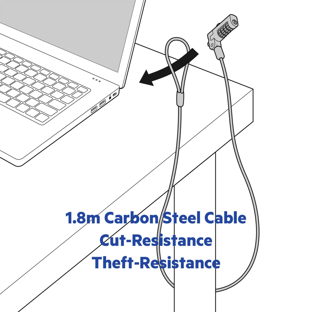 Kensington Original N17 Combination Laptop Security Lock for Dell Devices 1.8m Carbon Steel Cable Anti-Theft K68008