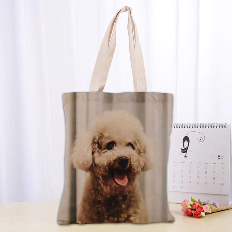 Custom Poodle Dog Tote Bag Women Canvas Fabric Bags Eco Reusable Shopping Bags Traveling Beach Casual Useful Shoulder Bag 1208