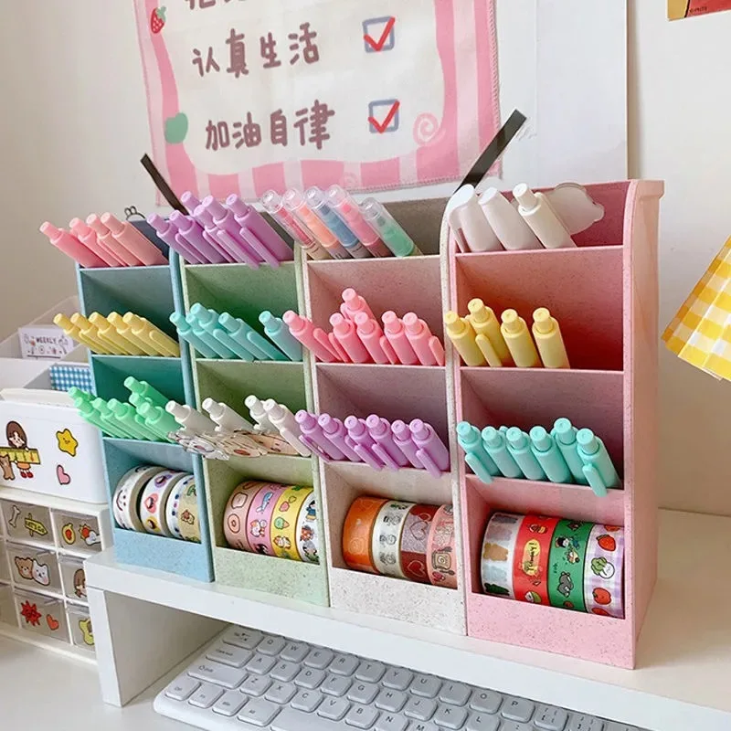 

Korean Candy Color 4 Grid Desktop Pen Holder Large-capacity multifunctional Washi Tape Desktop storage box Stationery Organizer