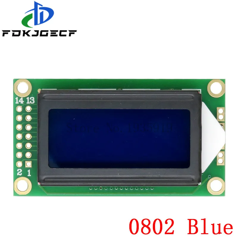 8 x 2 LCD Module 0802 Character Display Screen Blue / Yellow Green