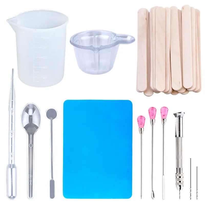 Epoxy Resin Jewelry making Tools Set Silicone Workbenches Plastic beaker drilling bits Wood stick Disposable Cups Dispenser