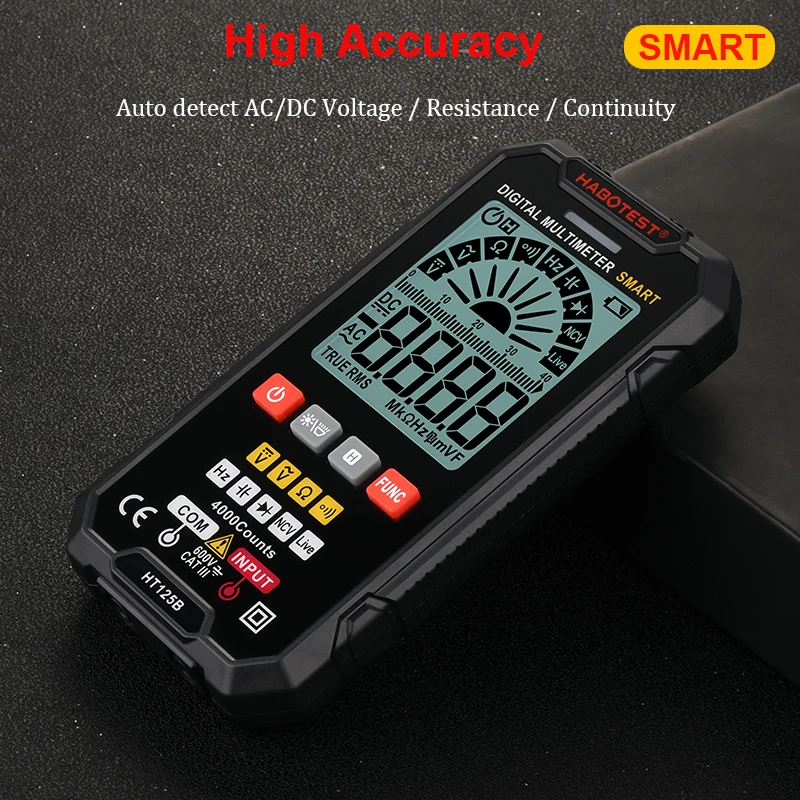 Smart Multimeter Digital Professional DMM Tester HT125B True RMS 600V AC DC Voltage Capacitance Ohm HZ Diode Continuity Meter