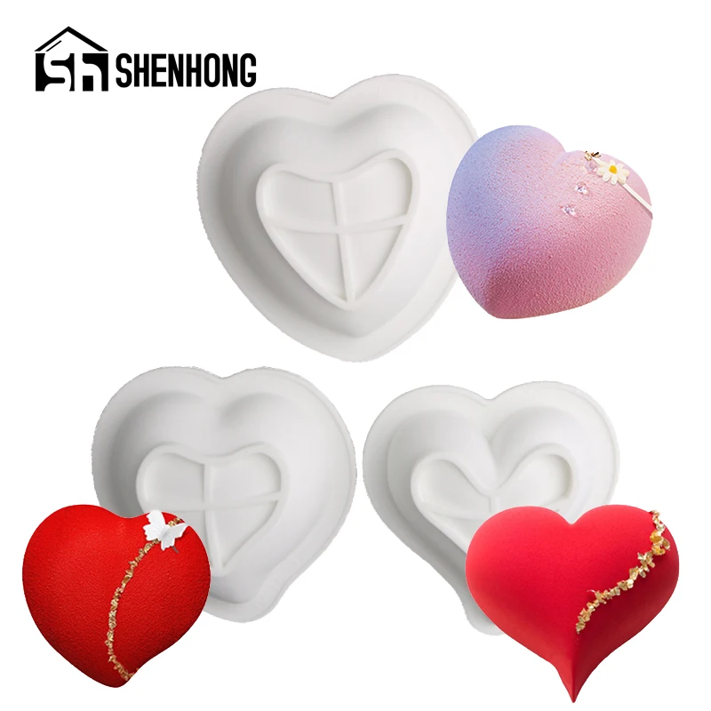 SHENHONG Mousse Pastry Baking Tools 4 inch Heart Design Silicone Cake Molds Valentine's Day Wedding Anniversary Chocolate Moulds