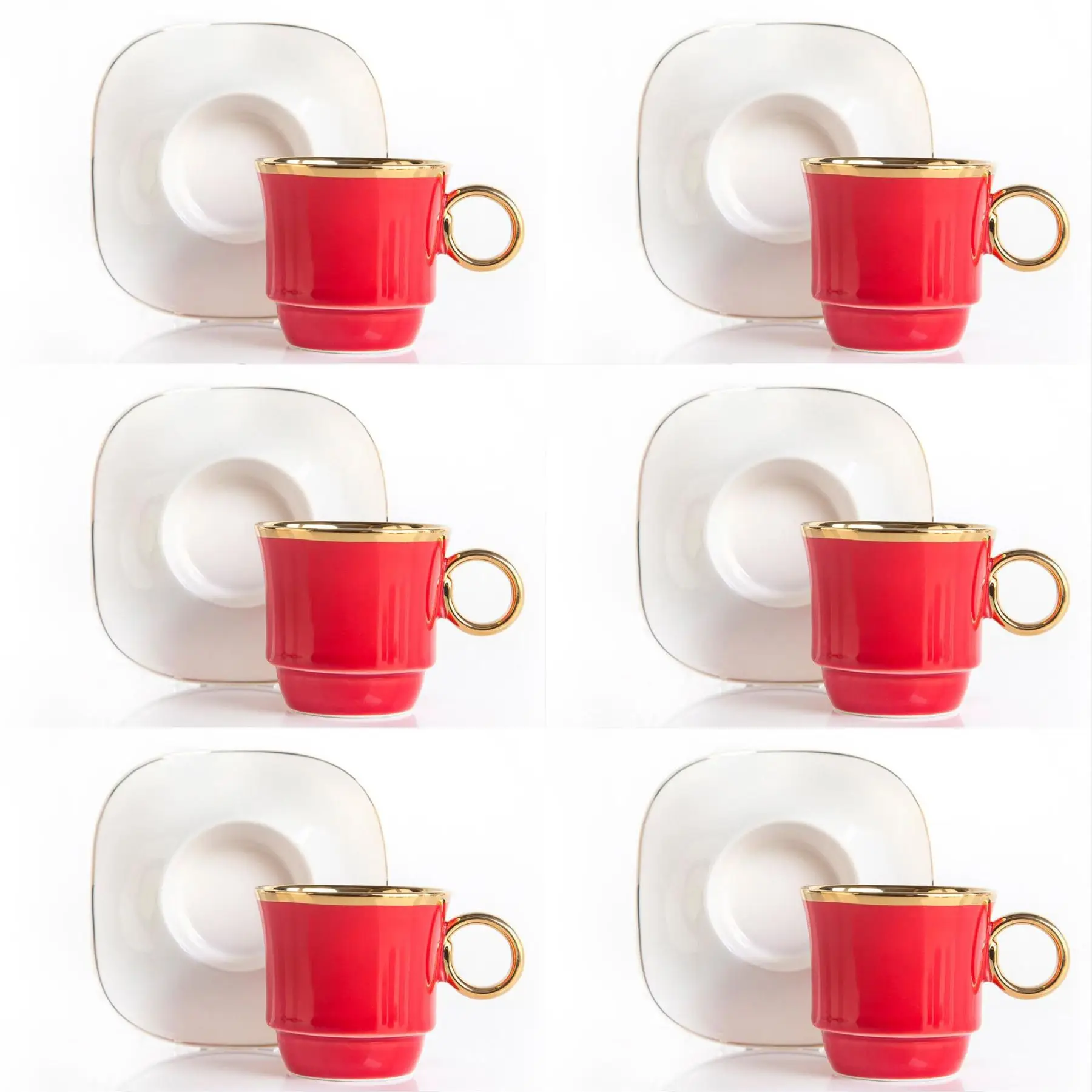 

DOLBOVI 6lı Set Porcelain Turkish coffee cup and Saucer Set Red mug кружка coffee cup cup