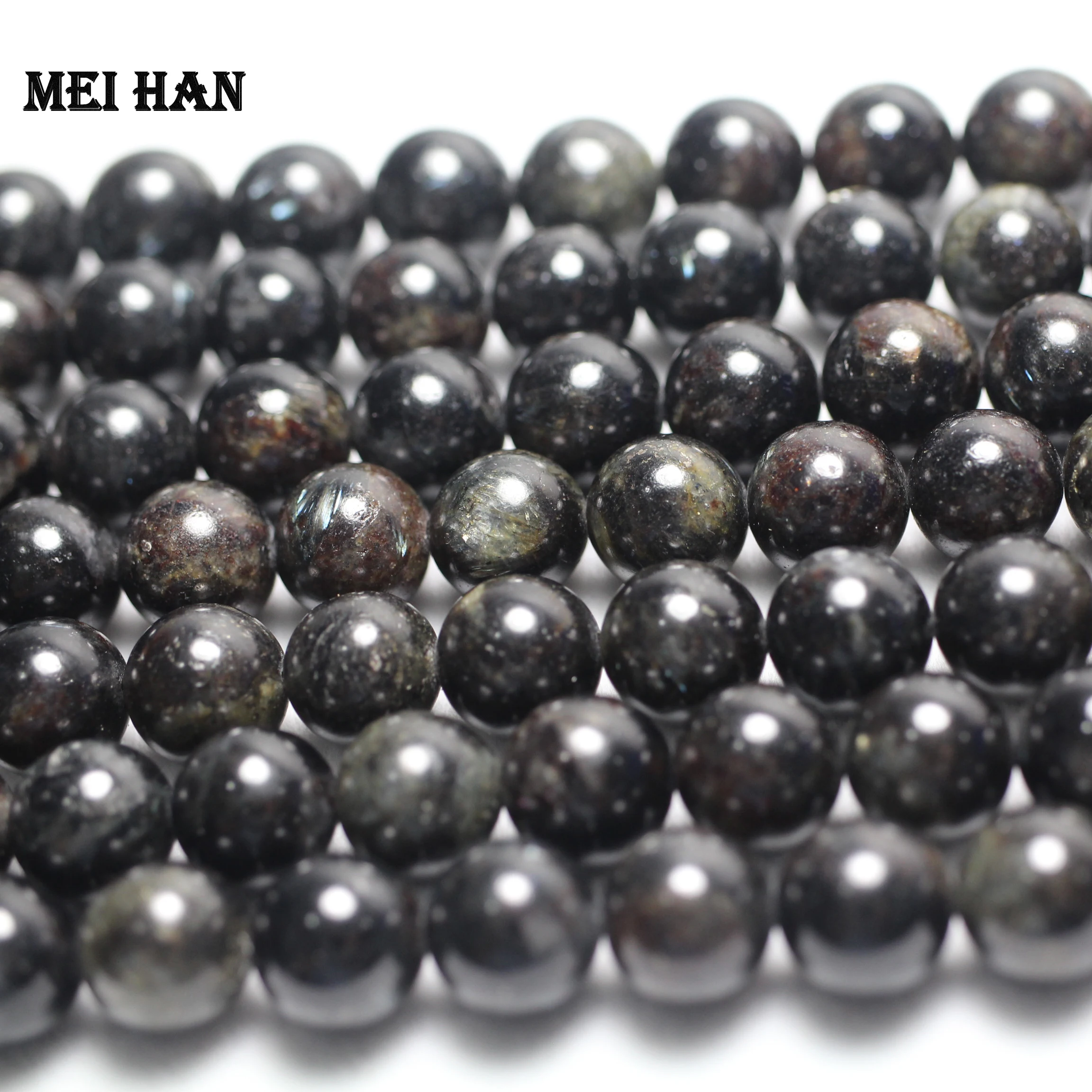 Meihan Natural Astrophyllite Hornblende smooth round loose beads stone for jewelry making design diy bracelet