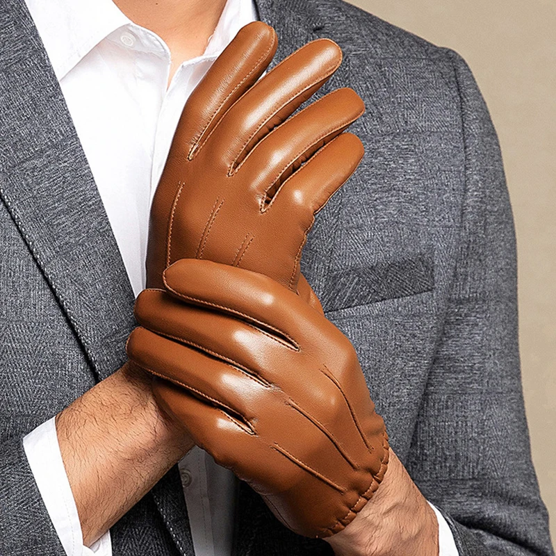 Gants en cuir véritable pour hommes, écran tactile, mitaines chaudes, style européen, vente en gros, hiver