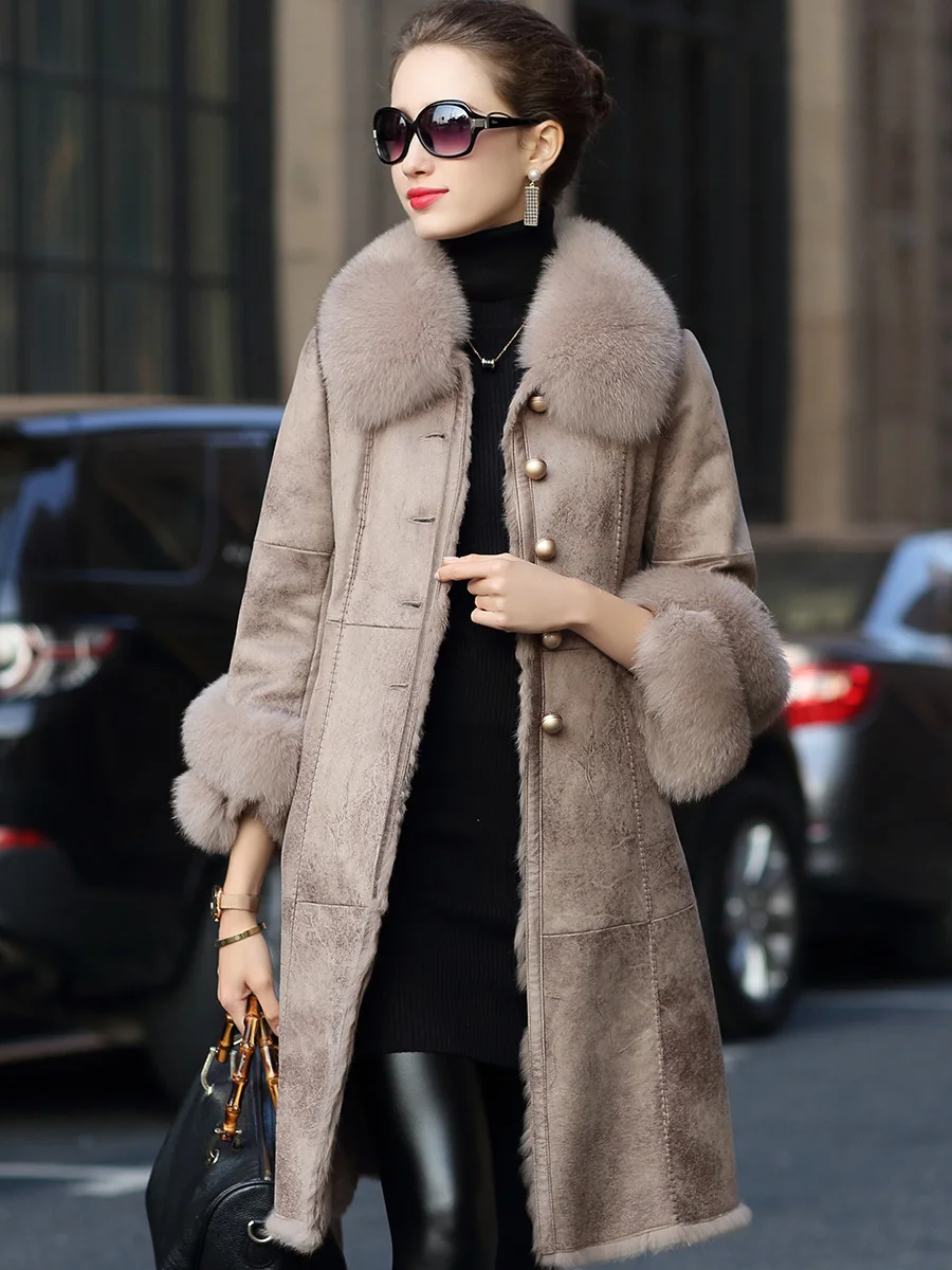 Coat Fur Real Female Natural Rabbit Fur Coat Winter Jacket Women Fox Fur Collar Warm Long Jackets Manteau Femme 619064 s