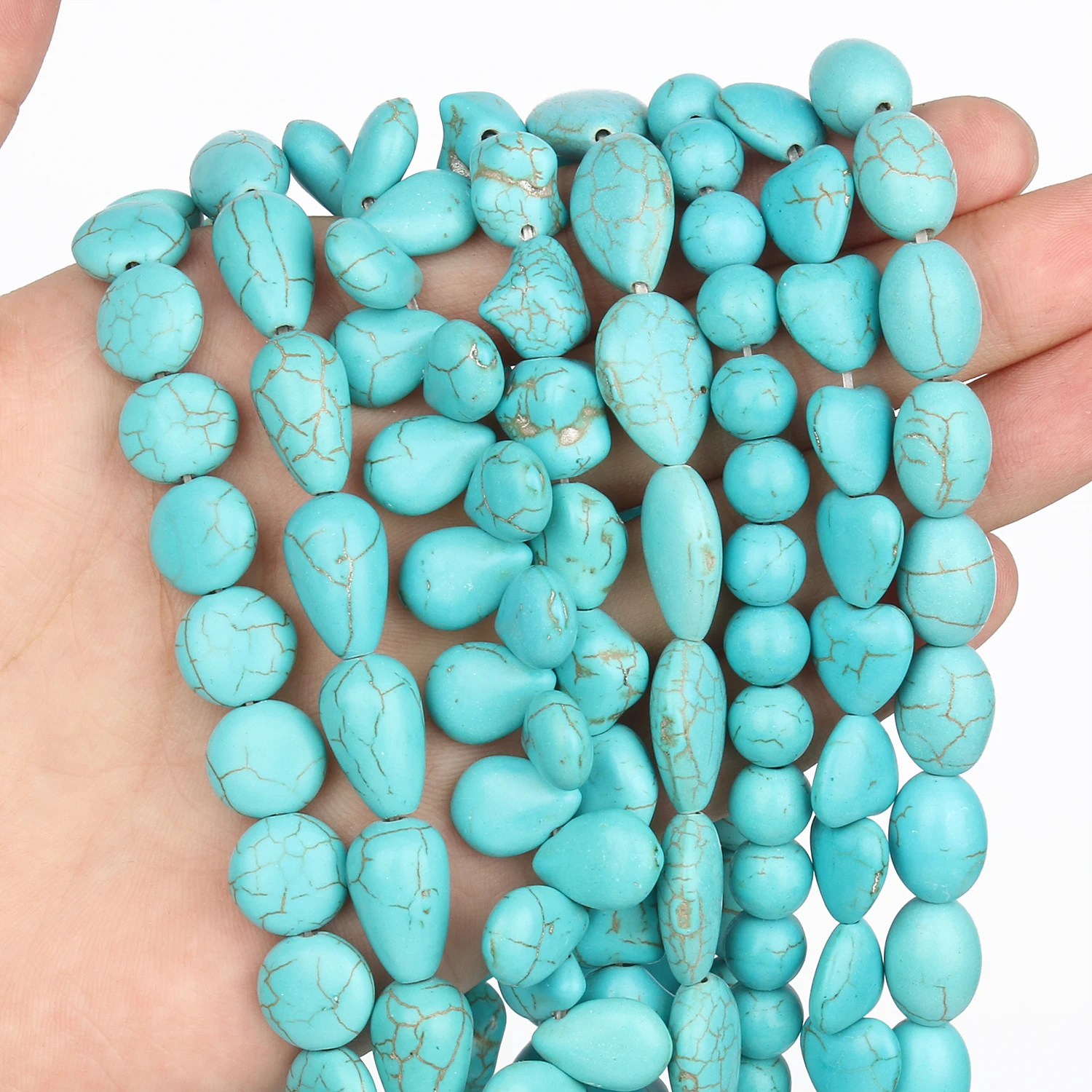 18 Styles Natural Stone Turquoises Beads Cross Heart Round Loose Spacer Beads for Jewelry Making Diy Bracelet Necklace 15 Inches